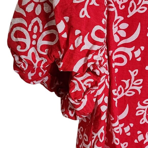 Skies Are Blue Top 1X Red White Puff Sleeve Tie Back - Picture 3 of 5